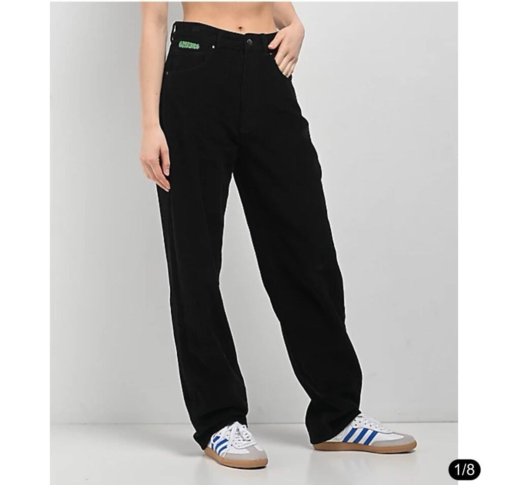 Empyre Tori Womens Corduroy Pants Y2K Baggy 90s Skater Grunge - Black, Size 2